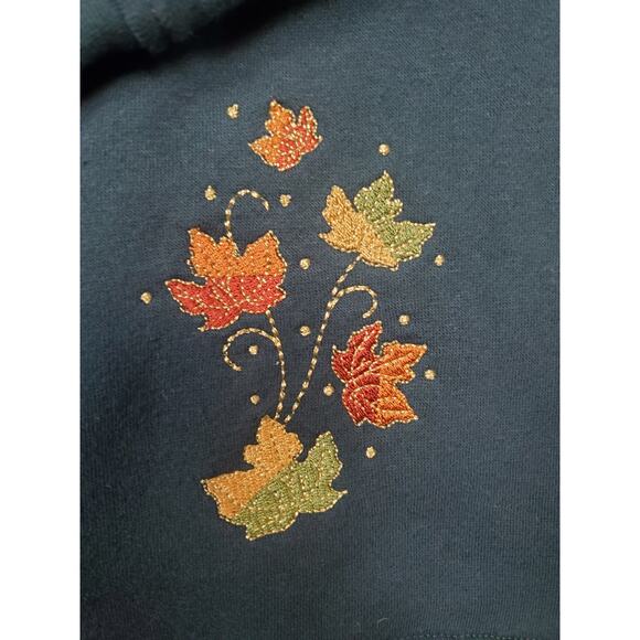 Women's Speculation Small Green Fall Leaf Embroidered Button Up Sweatshirt - Picture 3 of 8